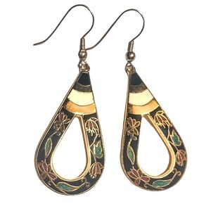 Vintage Chinese Cloisonné Enamel Inlay Teardrop Earrings